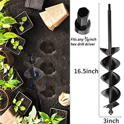TCBWFY Garden Auger Drill Bit for Planting 3x16.5inch,Total Solid Barrel Extensive Blades,for Planting Flowers Bulbs,Rapid Planter Earth Post Umbrella Hole Digger for 3/8" Hex Drive Drill - size: 3"x16.5"