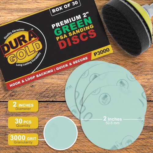 Dura-Gold Premium 2" Gold Hook & Loop Sanding Discs - 3000 Grit (Box of 30)