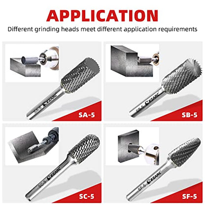 EZARC Tungsten Carbide Rotary Burr Bit, SC-5 Double Cut, 1/4-Inch Shank - style: SC-5