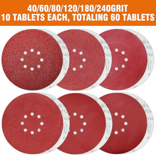 60 PCS 9 Inch Drywall Sanding Discs 40-240 Grit Assorted 8 Hole - style: 8 Hole