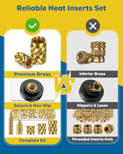 Vibit 451 Pcs Threaded Inserts for Plastic, M2 M2.5 M3 M4 M5 M6 Heat Set Inserts with Soldering Tip & Adapter, Brass Heat Inserts, Metric Knurled Nut Inserts Kit for 3D Printing Components - size: 451 Pcs (Threaded Inserts Ket)