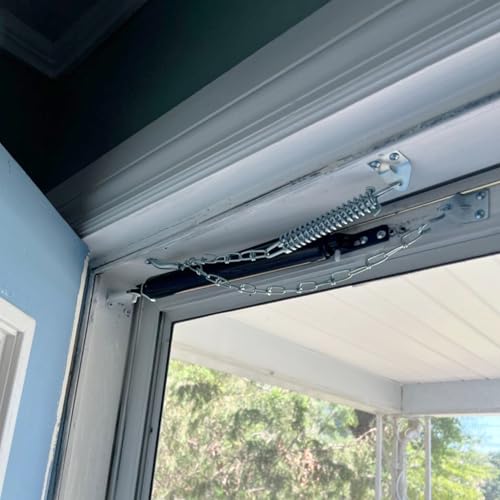 Pneumatic Door Closer Kit for Screen and Storm Doors, Includes Push Button Latch and Protector Chain Spring (White All-in-One, 1 Set) - style: White All-in-One