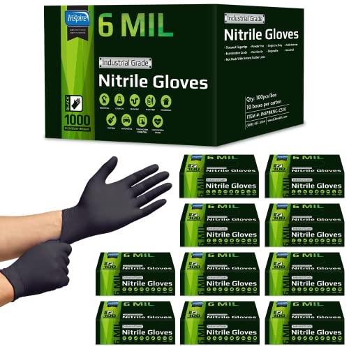Inspire 6 or 8 Mil HEAVY DUTY Stretch Nitrile Black Gloves Disposable Latex Free - size: XX-Large