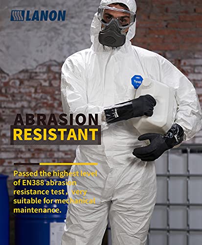 LANON Nitrile Chemical Resistant Gloves with Cotton Liner,Black,Large - size: Large (Pack of 1)