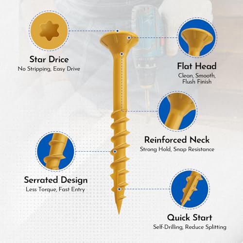 #8 x 1-5/8" Deck Screws Wood Screws, Torx Flat-Head Exterior Screws, T25 Star Bit Includeds (710PCS 5LB Box) - size: #8x1-5/8"