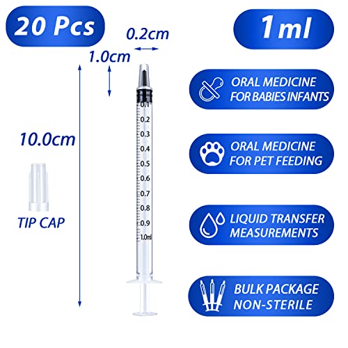 20 Pack 1ml Syringe with Cap for Liquid, 1cc Plastic Small Syringes with Cover, Non-Sterile, No Needle - style: 1 ML