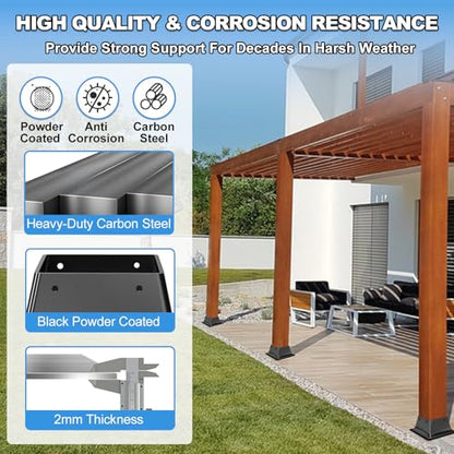 4x4 Post Base 2PC-Inner Size 3.6x3.6-Metal Post Brackets-Deck Post Anchors-Solid Steel-Powder Coated-Wood Post Holder for Porch Handrail Railing Pergola Fence Pavilion-Support Deck Base