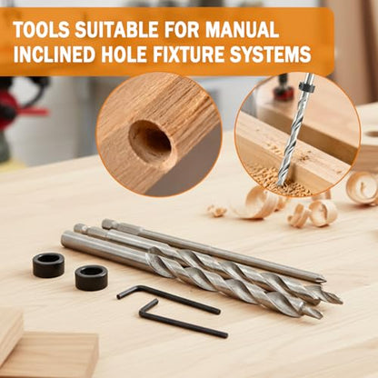 4 Pcs 3/8" Pocket Hole Drill Bit with Depth Stop Collars & SQ2 Screwdriver Bit Set, 1/4" Hex Shank & Round Shank Replacement Drills for Manual Pocket Hole Guide Jig Master System