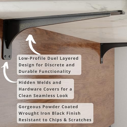 Starby Gladiator Series Solid Heavy Duty Welded 500 Lb Low Profile Granite Countertop Support Shelf Brackets Floating Shelf Discrete Slim 500 LB Capacity (2 Pack) (7" x 21" x 2.5") - size: 7" x 21" x 2.5"