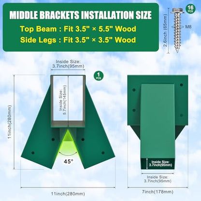 BeneLabel 1Pcs A-Frame Swing Set Middle Brackets with 4pcs Swing Leveling Base Brackets Heavy Duty A-Frame Swingset Hardware Kit DIY Swingset Middle Bracket for 2 (4x4) Legs & 1 (4x6) Beam - color: 1pcs Middle Bracket+2pcs Base Brackets