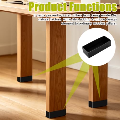 Gosknor 4pcs 2x4 Wood Post End Caps, Rectangle Silicone Leg Covers(Black)