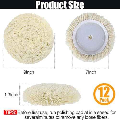 12 PCS Wool Buffing Polishing Pads 7 Inch, Natural Wool Cutting Pads with Hook and Loop Backing Compound & Polishing for Automotive Car Boats Glass Furniture Repair - size: 7" -12P