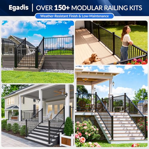 Egadis 42 in x 8ft Modular Aluminum Stair Railing Kit, ASTM Certified - color: Stair 8ft with 2 Post - 1 Pack