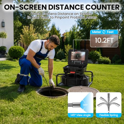 Sanyipace Inspection Camera with 512Hz Probe,Self-Leveling,Distance Counter - size: 165FT/50M