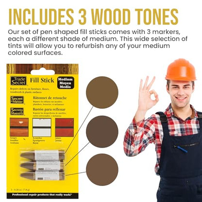Wood Scratch Repair Fill Stick, Medium Toned Surfaces, 3-Pack - color: Medium Tones