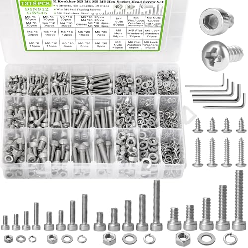 M3 M4 M5 M6 Hex Socket Bolt and Nut Assortment Kit, 1318Pcs - size: M3 M4 M5 M6 - Hex Socket Head