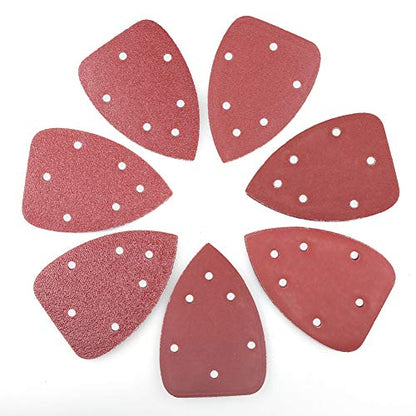 LotFancy Mouse Sander Sandpaper, 70PCS, 6 Hole Triangle Sanding Pads for Ryobi Detail Palm Sander, 40 60 80 120 180 240 320 Assorted Grit, 140mm, Hook and Loop Backing