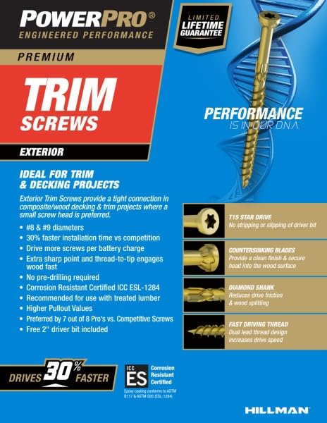 Power Pro Premium Exterior Wood Screws, #8 x 2-1/2in, 595 Pack, Bronze