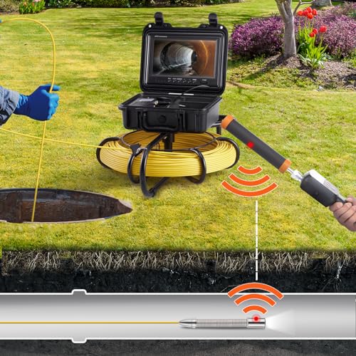 VEVOR Sewer Inspection Camera, 300 ft/91.5 m, 9" Pipeline Camera w/DVR & 512Hz Locator, IP68 Waterproof, 12 LEDs, 16 GB SD Card for Sewer, Drain & Duct Pipe Plumbing - size: 300ft/91.5m, style: 9" Screen with 512Hz Locator