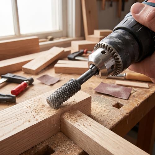 OIIKI 5 PCS Woodworking Twist Drill Bits, Wood Carving File Rasp Drill Bit - color: Black, 5 PCS
