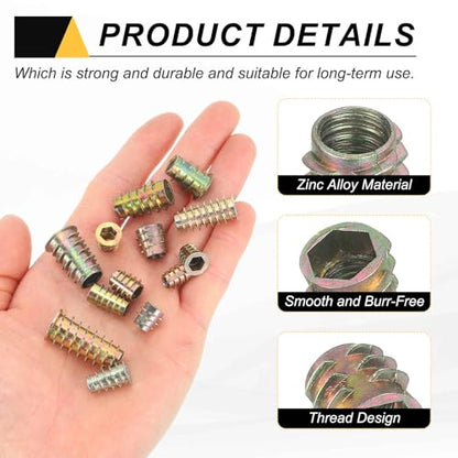 MECCANIXITY 18 Pcs Threaded Inserts for Wood, Zinc Alloy M8 Thread Inserts Nuts Hex-Flush Socket Drive Screw 13mm Length for Furniture, Cabinet, Tables and Chairs - size: M8x13mm