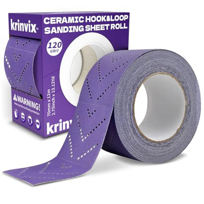 120 Grit Purple Hook & Loop Sandpaper Roll, 70mm x 12m, Ceramic Abrasive with Multi-Hole Dustless Design for Automotive, Wood & Metal, Ideal for Body Repair, Paint Prep & Coating Removal - style: 120 Grit