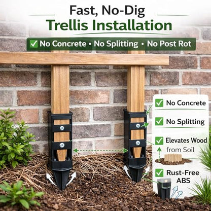 Garden Stake Anchors | No-Dig Trellis Support | 12-Inch 2-Pack