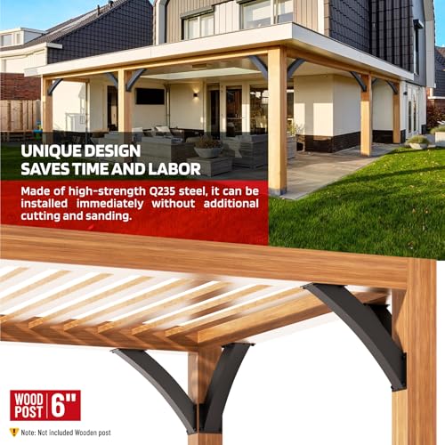 Q235-Steel Integrated Arc 45 Degree Pergola Support Bracket 4''x4''（Actual Tube Dia: 3.2''x 3.2''） Heavy Duty 2Pack - size: 3.2”x3.2”-Fixed Angle