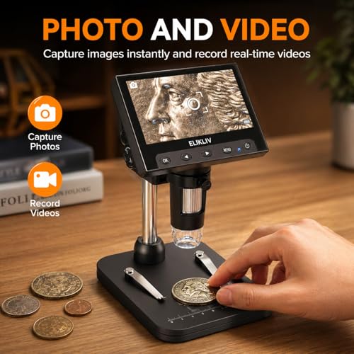 Elikliv Coin Microscope, 4.3'' LCD Digital Microscope 1000x - color: Black