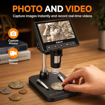 Elikliv Coin Microscope, 4.3'' LCD Digital Microscope 1000x - color: Black