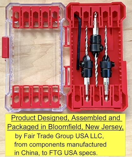 FTG USA 3 Pc #6 (9/64") Adjustable Wood Countersink Drill Bit Set Case - style: 3 Pc Same Size