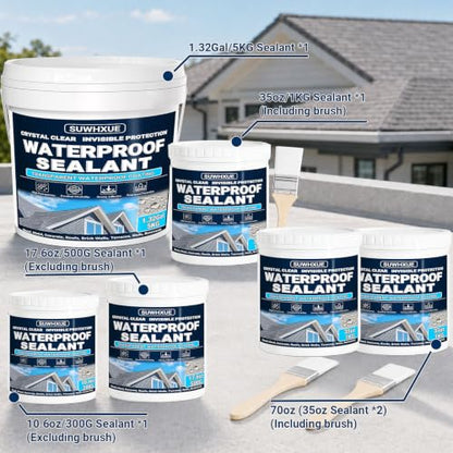 Clear Waterproof Sealant, SUWHXUE 17.6oz/500G Water-Based Transparent Waterproof Leak Repair Coating, Invisible Flexible Sealant for Concrete Walls Wood Metal Roof Water Sealer Indoor & Outdoor - size: 17.6 Oz