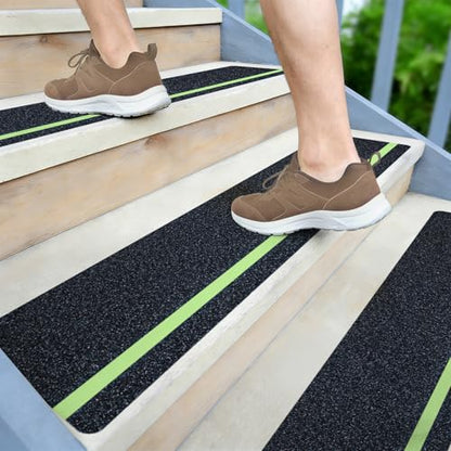 LifeGrip Anti Slip Traction Treads 6"x24" 10-Pack Glow in Dark Green Stripe - color: Glow, size: 6" x 24"