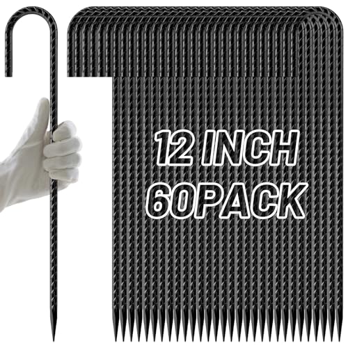 AAGUT Rebar Stakes 12 Inch J Hook, Premium Anti-Rust Tent Stakes for Canopy - color: Black J-12 Inch-Φ1/4", size: 60 pcs