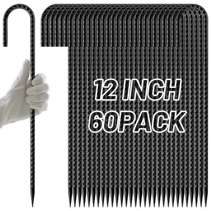 AAGUT Rebar Stakes 12 Inch J Hook, Premium Anti-Rust Tent Stakes for Canopy - color: Black J-12 Inch-Φ1/4", size: 60 pcs