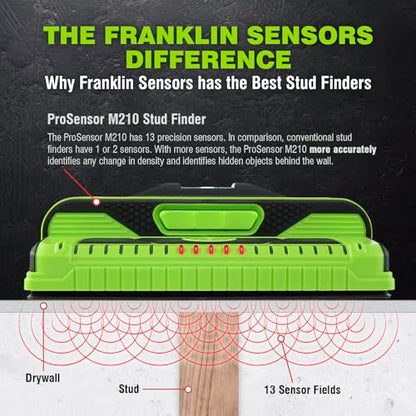 Franklin Sensors ProSensor M210 13-Sensor Stud Finder, Wire Warning, Green - color: Green