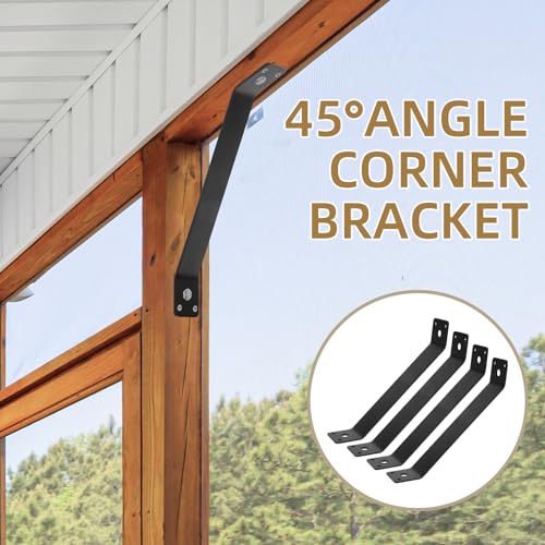 Angle Brackets 4 Pcs 11.2" Inside Mount 45-Degree Angle Corner Braces Inside Joint for Wood Post and Beam Desk Edge Box Pergola Gazebo DIY Kit - size: 11-1/8'' x 1-1/2''