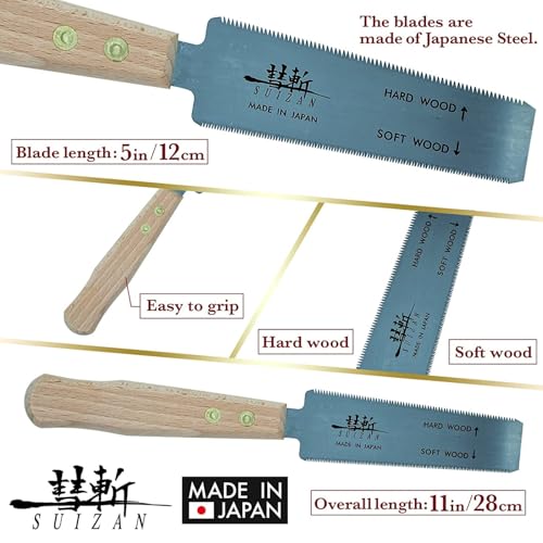 SUIZAN Flush Cut Saw 5" - Japanese Pullsaw Hand Saws Wood Cutting (Pack of 2) - size: 5 Inch (120mm) (Pack of 2), style: 5 Inch (120mm) Hand Saw