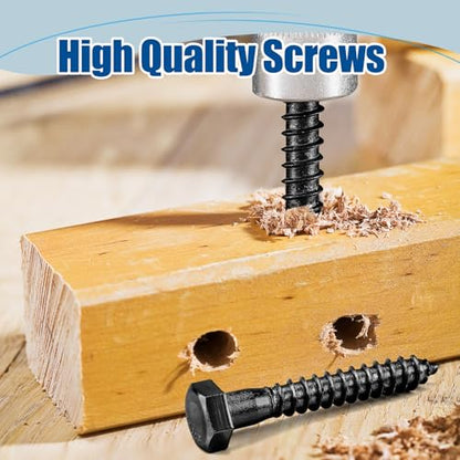 1/4″×1″ Hex Head Lag Screws (20 Sets), 304 Stainless Steel 18-8, Black, Heavy Duty Lag Bolts Wood Screws, with Flat Washer, Containing 1 Hexagonal Socket Wrench