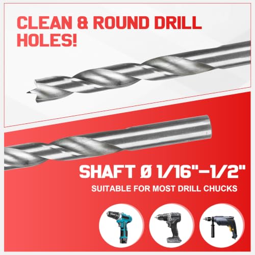 29Pcs Brad Point Wood Drill Bit Set, HSS Brad Point Drill Bit Set with Double Flutes Design, Brad Point Drill Bits for Woodworking, DIY, Home Improvement (1/16" - 1/2")