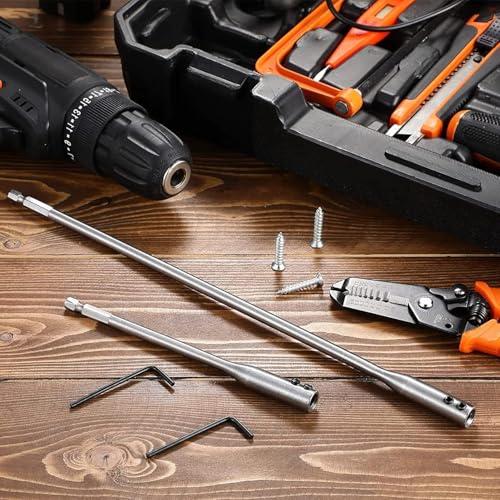 1/4 Extension Drill Bit Set 4Pcs Unbreakable Wood Spade Drill Bit Extension Extra-Long Drill Extension with 2 Pcs Key Spade Bit Extension Set for Wood Turners Furniture Carpentry and Construction