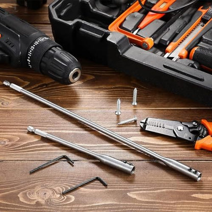 1/4 Extension Drill Bit Set 4Pcs Unbreakable Wood Spade Drill Bit Extension Extra-Long Drill Extension with 2 Pcs Key Spade Bit Extension Set for Wood Turners Furniture Carpentry and Construction