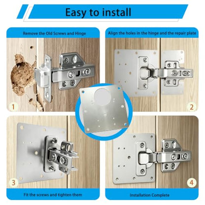 8Pcs Cabinet Hinge Repair Plate Kit, Hinge Fixing Brackets with Screws