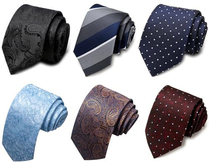 joy alice Tie For Men 6 PCS Necktie Woven Jacquard Neck Ties Set Neck Ties - color: Black Blue Red Purple Navy Blue Baby Blue