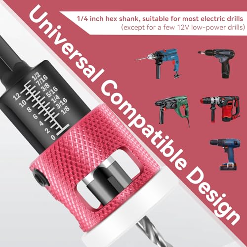 Countersink Drill Bit Set - 5 Pcs Countersink Drill Bit with Low Friction Depth Stop, HSS M2 Tapered Bits, Carbide Drill Bits 1/4” Hex Shank for Woodworking Tools - color: red