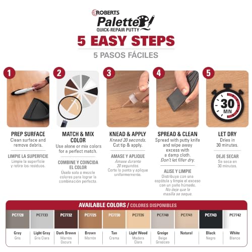 ROBERTS Palette Quick-Repair Putty for Wood, Laminate & Vinyl - Light Gray - color: light gray