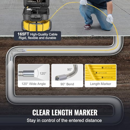 VEVOR Sewer Camera, 165 ft/50m Self-Leveling Pipeline Inspection Camera with 9" 1080P HD Screen, 36X Zoom, IP68 Waterproof Plumbing Camera with Lights-12 LED, 32GB Card Snake Camera for Duct Pipe - size: 165ft/50m, style: 9" Screen with Self-Leving