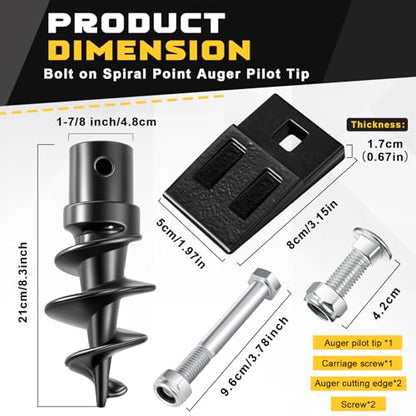 Hicarer Bolt on Spiral Point Auger Pilot Tip and 2 Pcs 3 Point Auger Cutting Edge Square Hole Replacement Teeth with Hardware for Most Heavy Duty 6" to 24" 3 Tooth Post Hole Diggers
