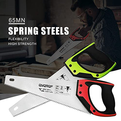 14 in. Pro Hand Saw, 11 TPI Fine-Cut Soft-Grip Hardpoint Handsaw Perfect for Sawing, Trimming, Gardening, Cutting Wood, Drywall, Plastic Pipes, Sharp Blade, Ergonomic Non-Slip Handle (green) - color: Green-14 Inch
