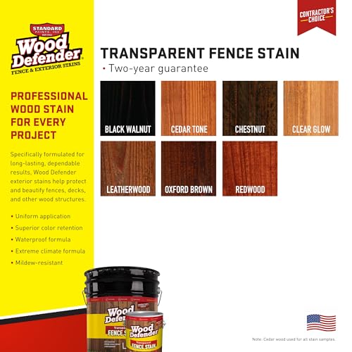 Wood Defender Transparent Fence Stain and Seal, Leatherwood, 5-Gallon - color: Leatherwood, size: 5 Gallon
